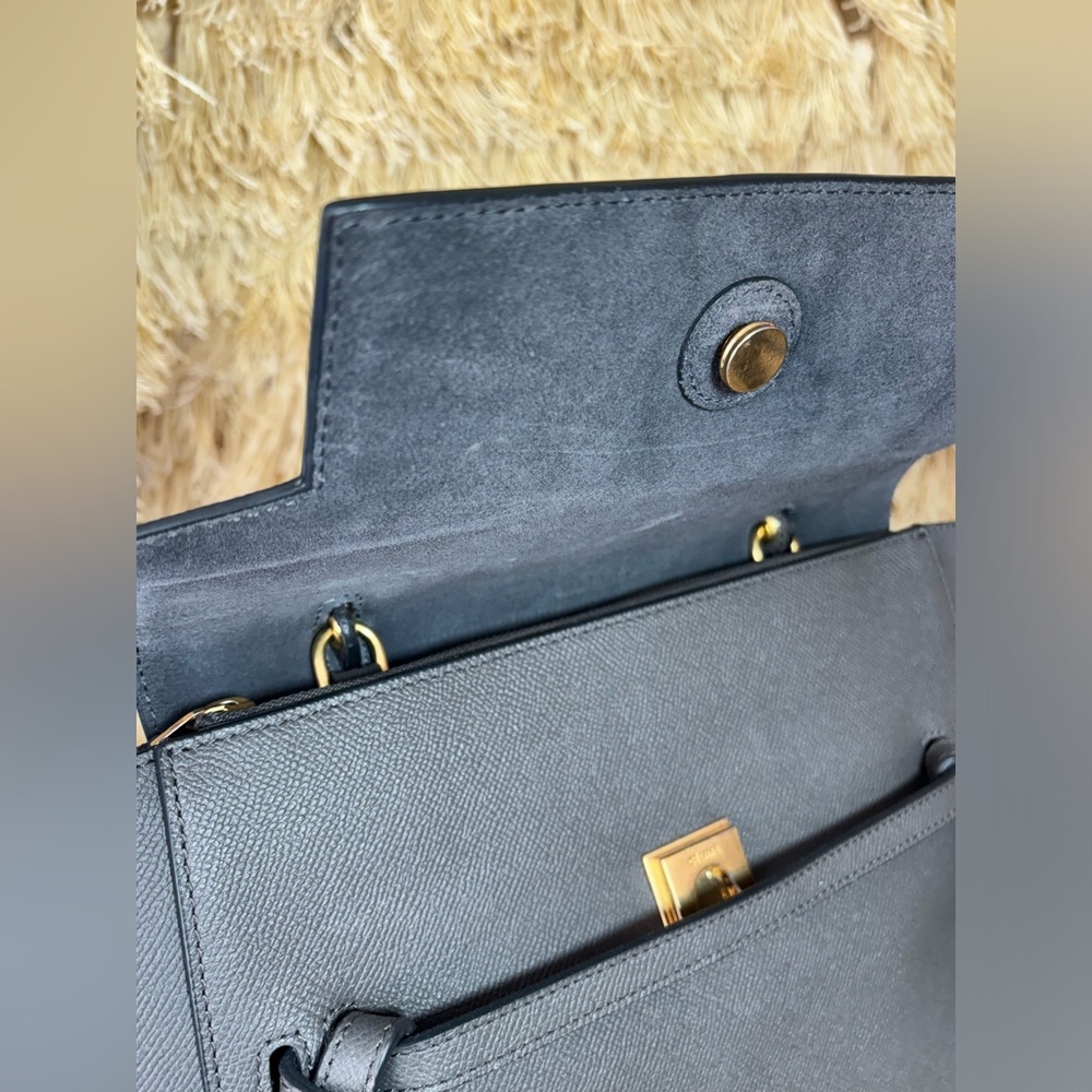 CELINE💎Grained Calfskin Mini Belt Bag LARGE💎Grey Saffiano Gold💎LIKE NEW - Picture 10 of 17